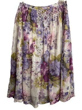 Trevan Silk/Linen Floral Lined Skirt with Embroidery Size 8